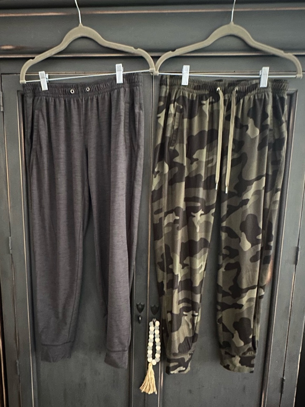 2 Old Navy Active Joggers - Green Camo & Grey(missing waist tie; see pic); S